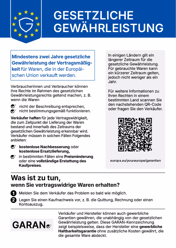 Dokument mit Information zur gesetzlichen Gewährleistung